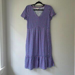 BODEN Melissa Jersey Dress Short Sleeve V-neck Ruffle Blue Pink Cotton Women 8R